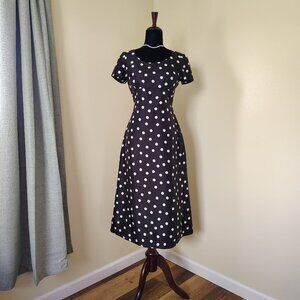 Black & White Polka-dot Homemade A-line Empire Waist Short Sleeve Maxi Dress